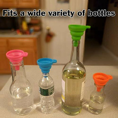 4 Pack Reusable Silicone Funnels, 2.4" Wide x 2.8" Tall, Collapsible to under 1"