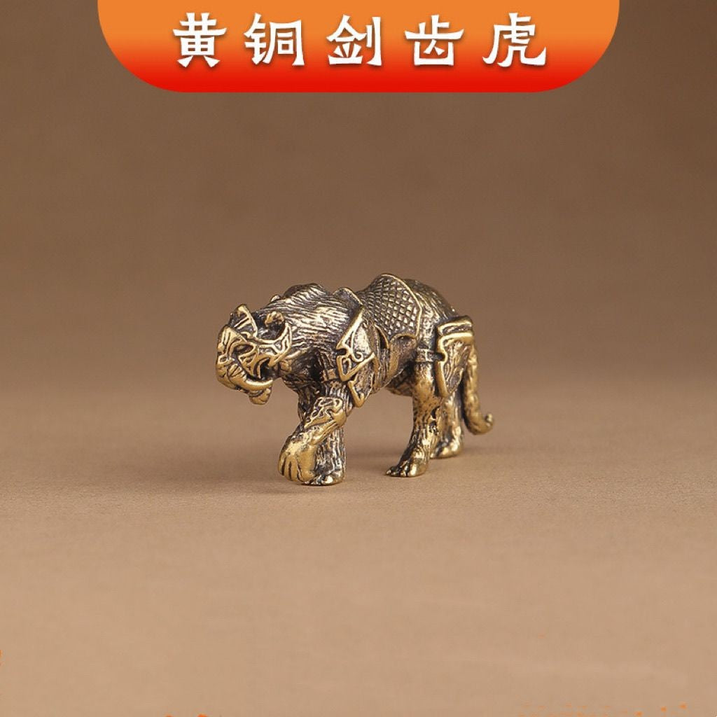 Pure Brass Saber-Toothed Tiger Ornament Armor Tiger Model Tea Pet Paperweight