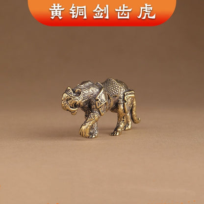 Pure Brass Saber-Toothed Tiger Ornament Armor Tiger Model Tea Pet Paperweight