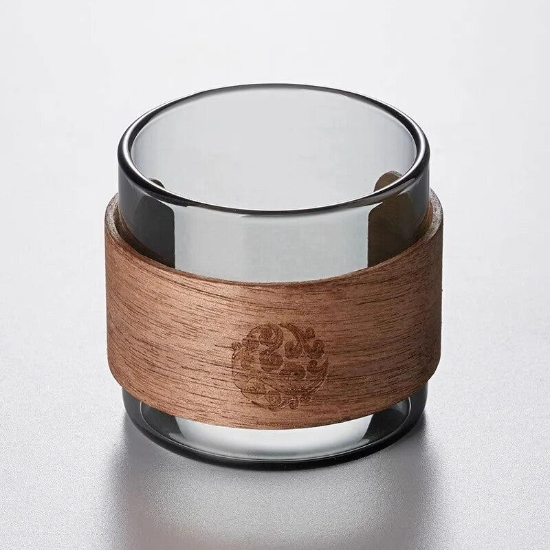 1pc Heat-resistant Glass Tea Cup Set With Wooden Holder Kungfu Tea Master Cup