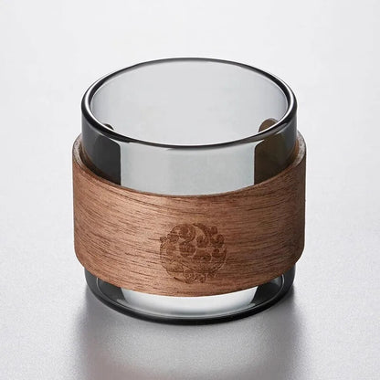 1pc Heat-resistant Glass Tea Cup Set With Wooden Holder Kungfu Tea Master Cup
