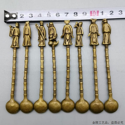 Eight Immortals Brass Spoon Set Vintage Bronze Medicine Spoon Chinese 8PCS