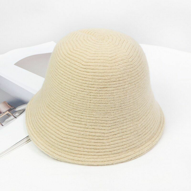Women's Bucket Hat Warm Winter Teens Felt Wool Fur Black Cap Solid Multifunction