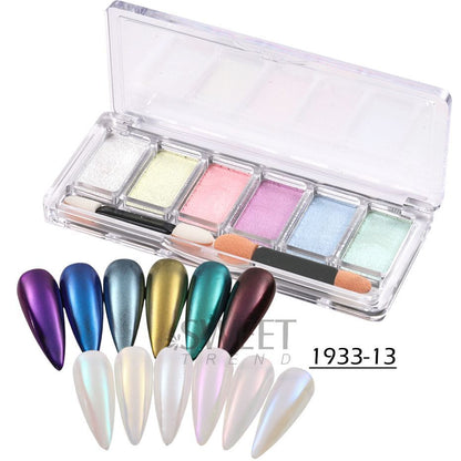 Nail Glitter Powder 6Color Mirror Holographic Glass Aurora Fine Pigment Manicure