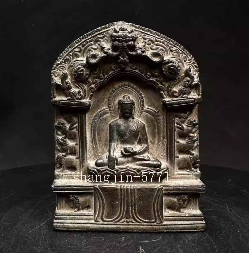 Old Stone Carved Buddha Statue Zen Religious Belief Shrine Home Decor Collection