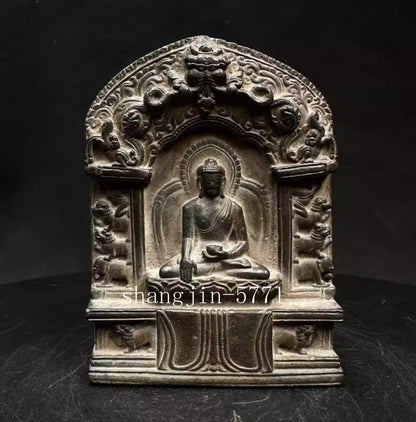 Old Stone Carved Buddha Statue Zen Religious Belief Shrine Home Decor Collection