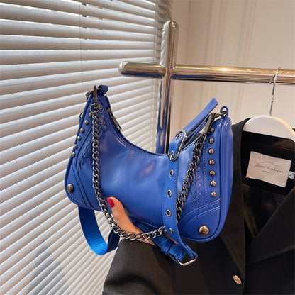 Gothic Bag Vintage Shoulder Bag Metal Chain Synthetic Leather Handbag 26*17*6 CM