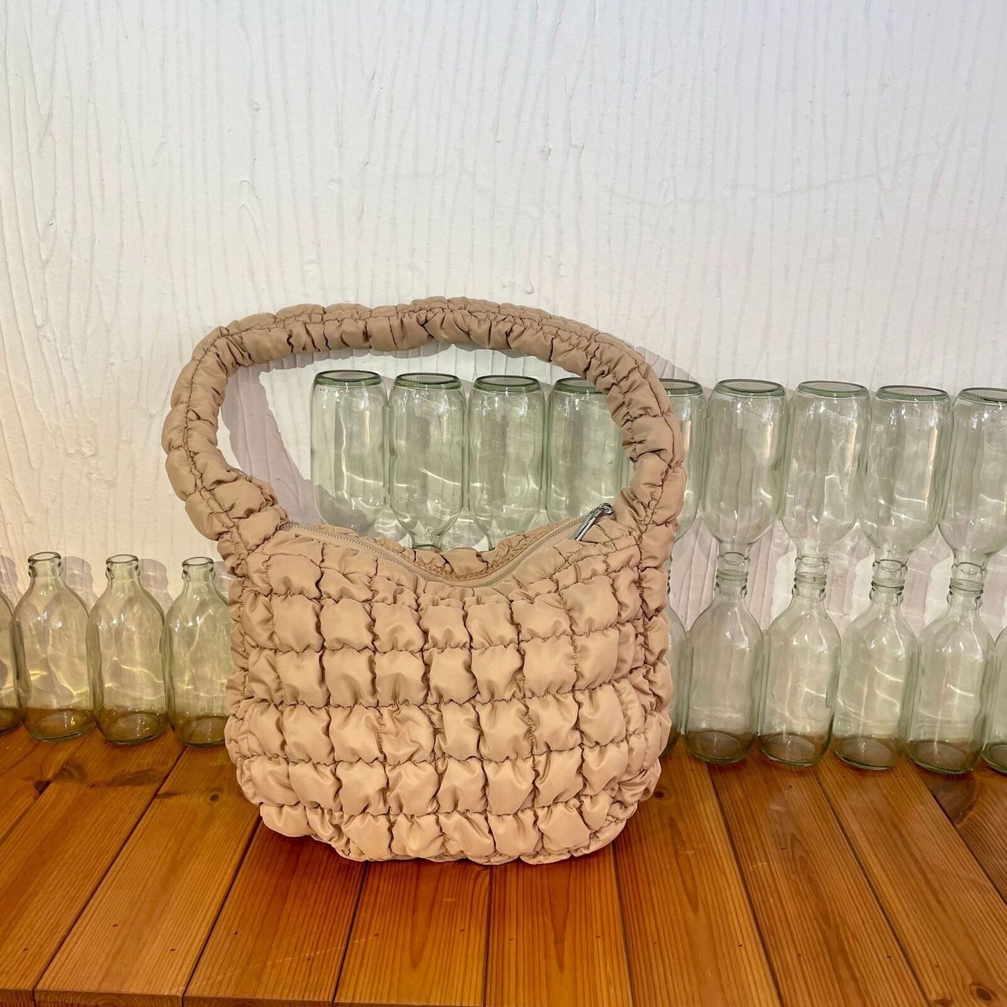 Space Cotton Bag Plaid Pattern Handbag Large Tote Bags Feather Padded Travel Bag