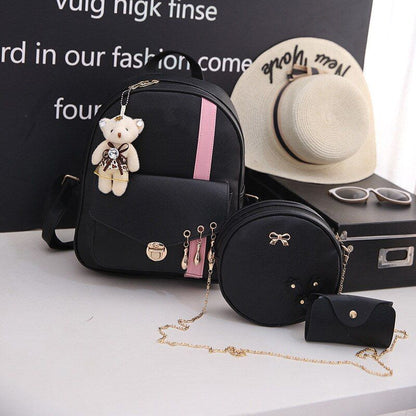 Leather Three Piece Backpack Sets Women Fashion Leather Backpack Card Holder 1PC