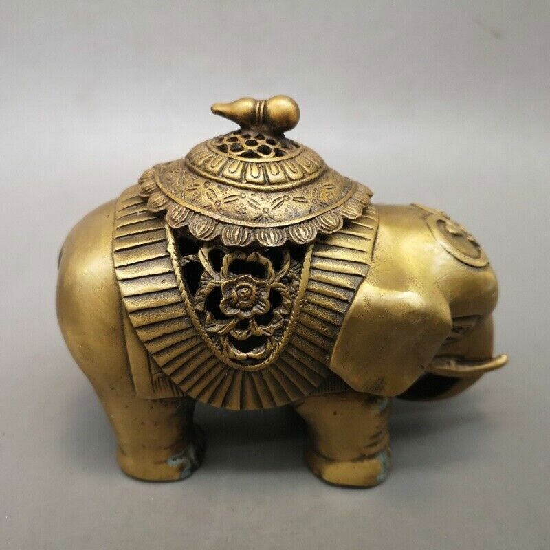 5" Chinese old antique Elephant gourd statue Incense burner censer