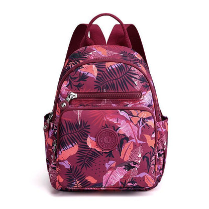 Small Backpack Flower Printing Shoulder Bag Waterproof Nylon Rucksack 20L Zipper