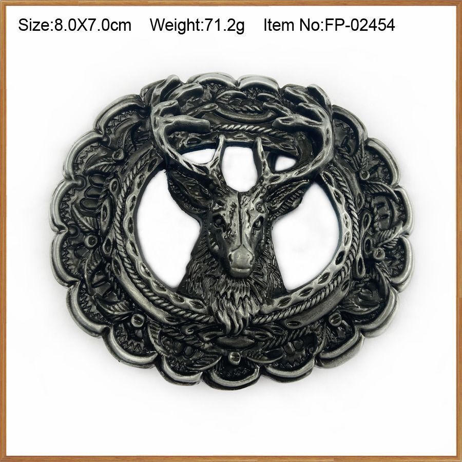 Belts Buckle Zinc Alloy 4cm Width Loop Deer Head DIY Western Jeans Pewter Finish