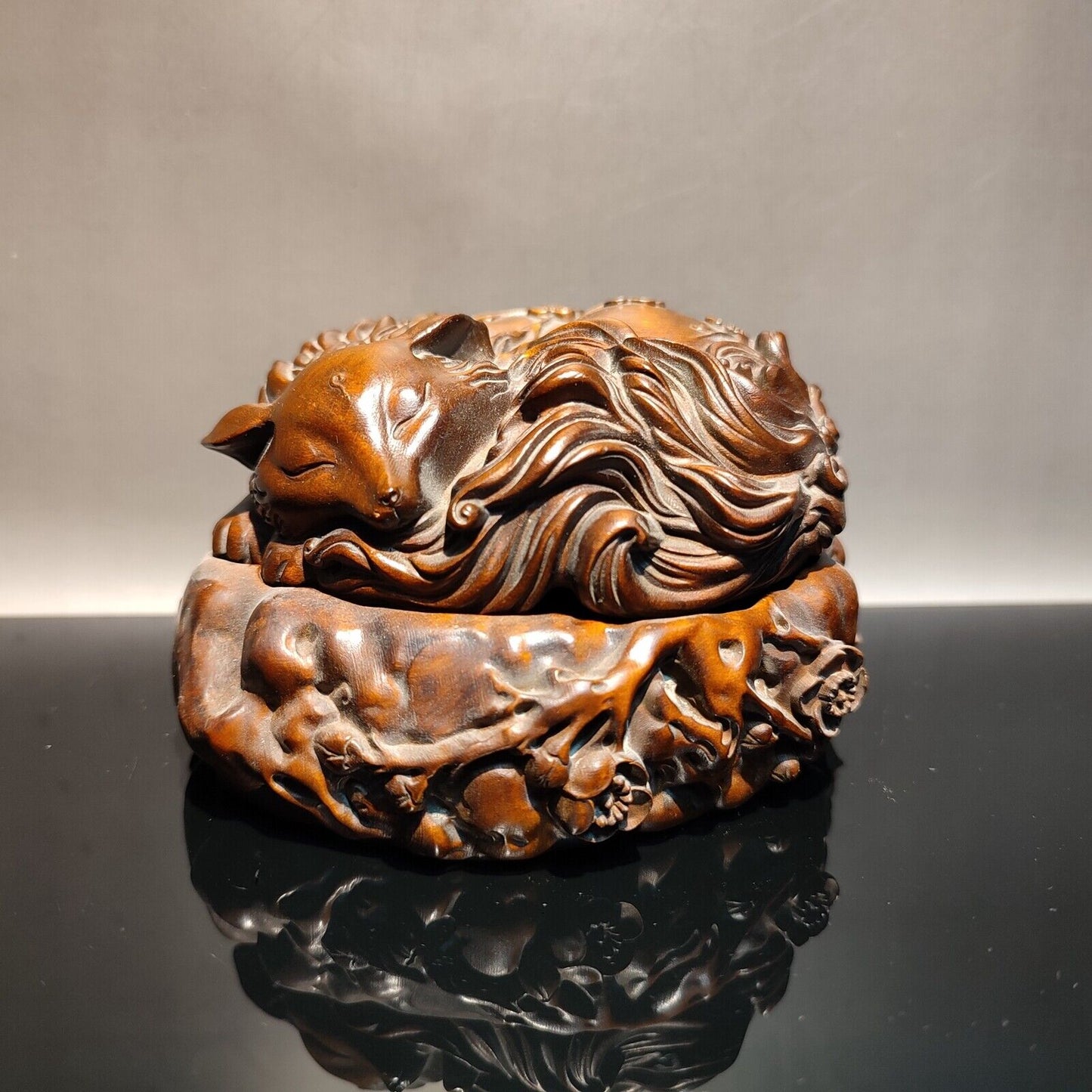 Wood Buddha Incense Holder Censer Burner Box Fox Lowrie Statue Boxwood Carving