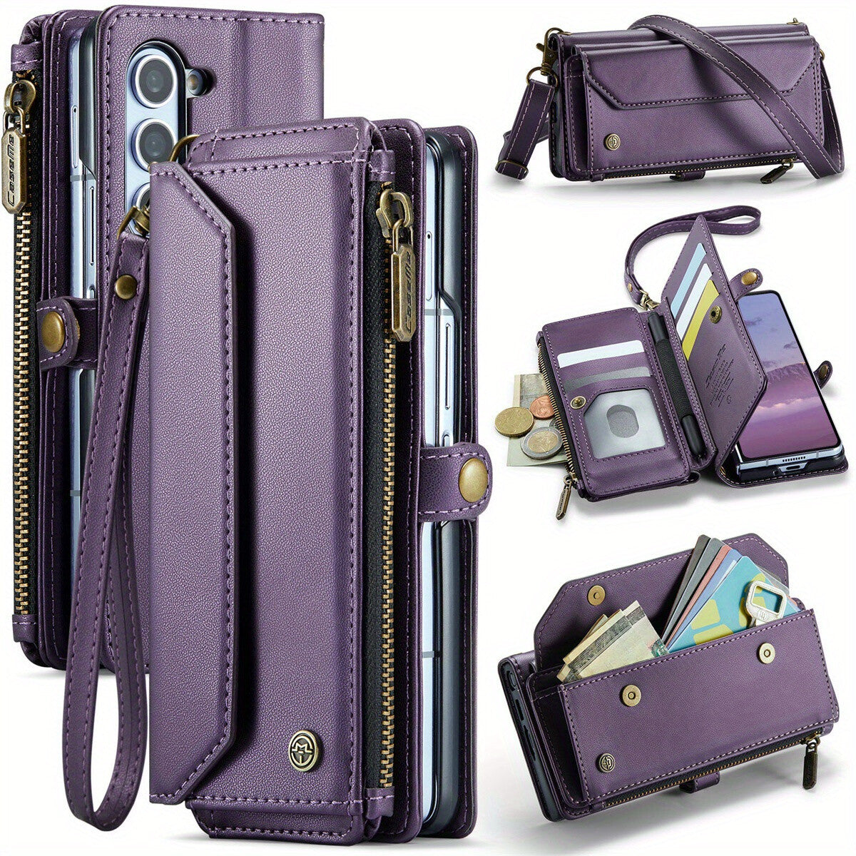 Crossbody for Samsung Galaxy Z Fold 6 Case Wallet Card Holder with Pen Slot