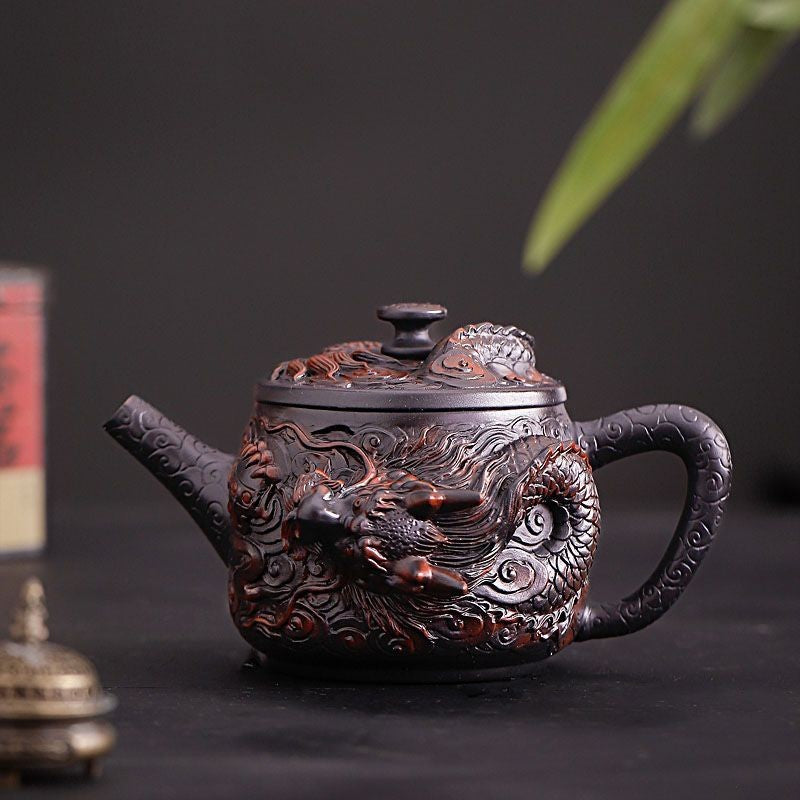 Handmade Purple Pottery Dragon Teapot 450ml Vintage Gongfu Tea Set