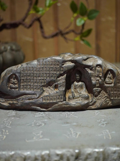 Old Stone Carved Buddha Statue Zen Religious Belief Home Office Decor