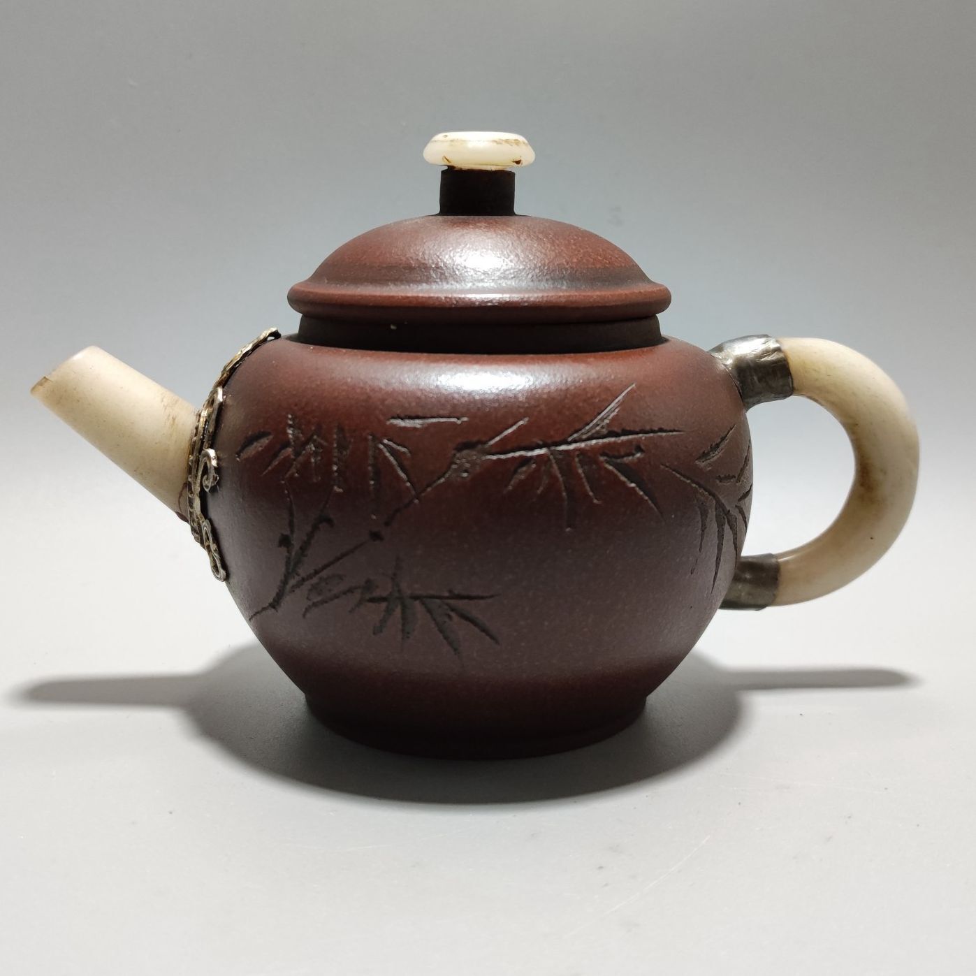 Vintage Chinese Yixing Purple Clay Teapot Zisha Ceremony Bamboo Tea Set Collect