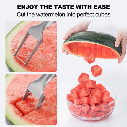 4PCS Watermelon Slicer Cutter,2-in-1 Fork Stainless Steel Fruit Cutting Artifact