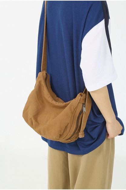 Canvas Fabric Small Side Sling Shoulder Bag Student Cotton Soft Cloth Crossbody