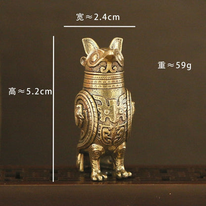 Brass Fu Hao Owl Zun 5.2cm Antique Craft Desktop Ornament Copper Art