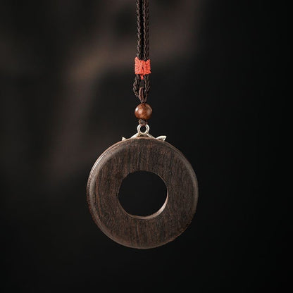 Vintage Sandalwood Lotus Safety Buckle Pendant Ethnic Sweater Chain