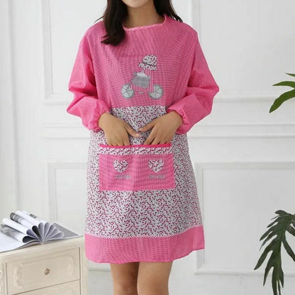 Women Kitchen Apron Long Sleeve Cooking Baking Workwear Bib Polyester 68x46x30cm