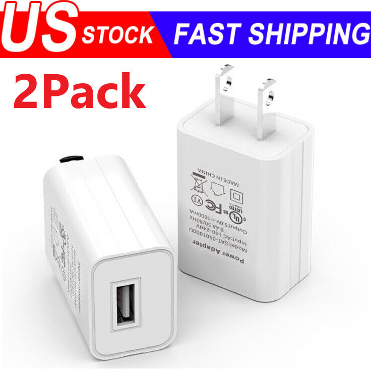 2 Pack Universal 5V 1A US Plug USB AC Wall Charger Power Adapter For Smart Phone