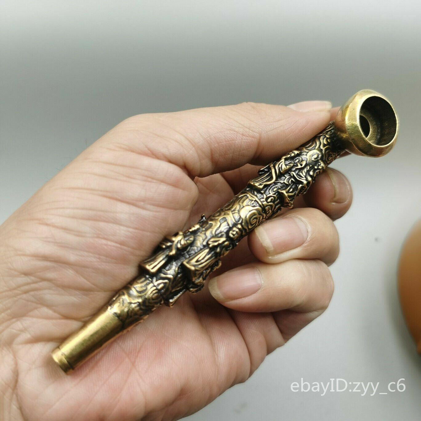 the Eight Immortals Tobacco pipe4.8"China antique Old pure copper Seiko carving