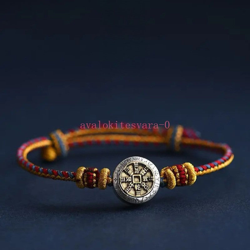 Chinese Retro Sterling Silver Handmade Woven Hand Rope Bracelet Amulet Bangle