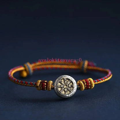 Chinese Retro Sterling Silver Handmade Woven Hand Rope Bracelet Amulet Bangle