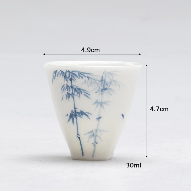 Jade Mud Blue and White Bamboo Small Tea Cup White Porcelain Singel Tea Cup
