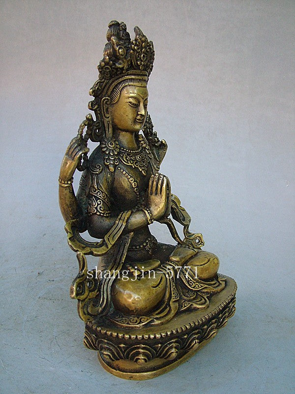 8.4"Old Antique Chinese Ancient Collection Brass Bronze Tibet Buddha Statue