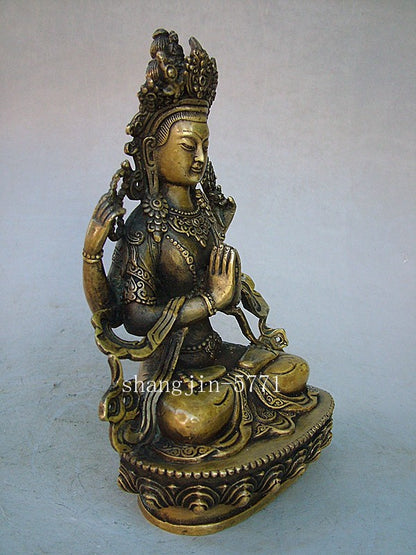8.4"Old Antique Chinese Ancient Collection Brass Bronze Tibet Buddha Statue