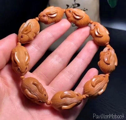 Olive Nut Carved Rabbit Beads Bracelet Hand Chain