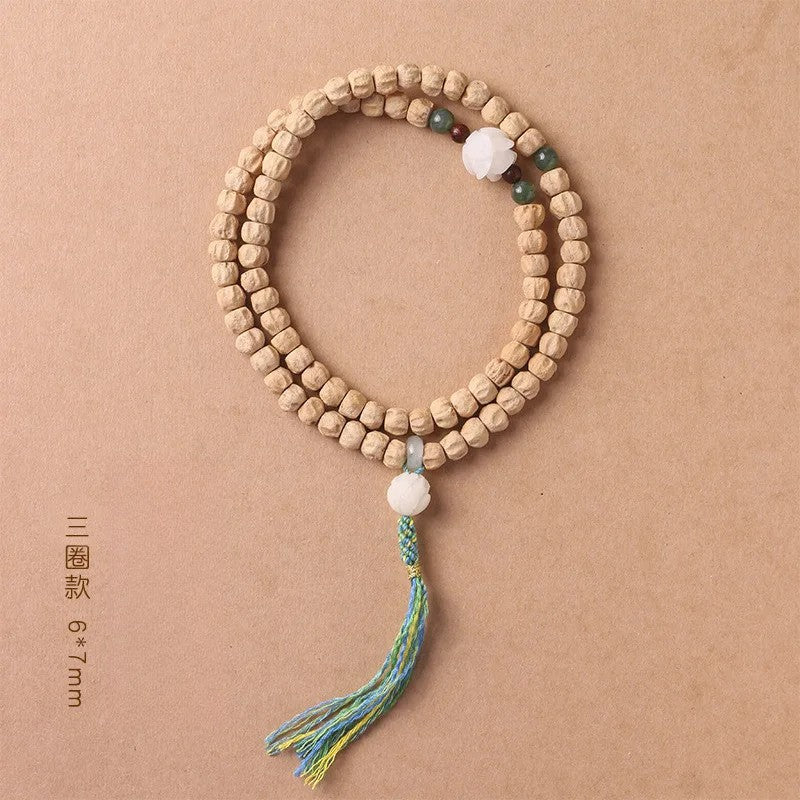 Natural Bodhi Lotus Jade Bracelet Good Luck Hand Strings Buddhist Prayer Beads