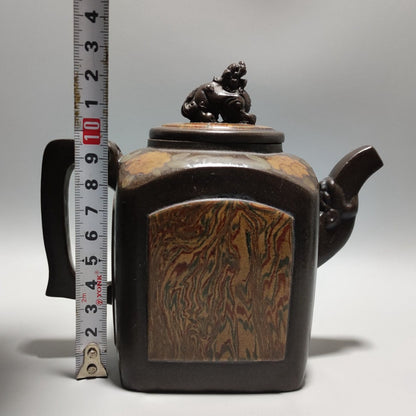 Vintage Chinese Yixing Purple Clay Teapot Zisha Ceramic Carving Beast Teaware