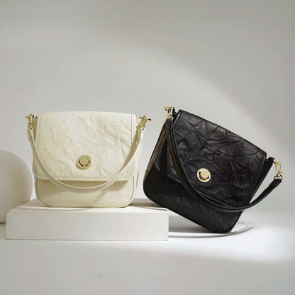 Wrinkled Real Leather Shoulder bag Flap Purse Tote Messenger Crossbody Handbag