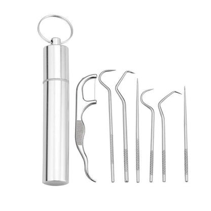 8pcs Portable Stainless Steel Metal Toothpick Bag Set Reusable with Hold-ca