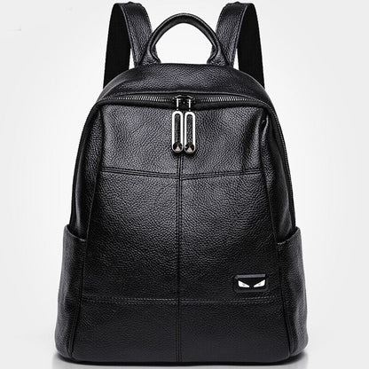 Women's Backpack Genuine Leather Black Zipper Travel Backpack College Bag