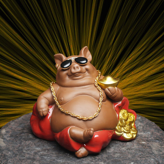 wealthy pig car decoration yixing zisha tea pet purple clay mascot pigsy statue