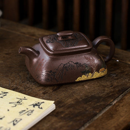 full handmade tea pot hand carved real yixing zisha purple clay pot 14 infuser