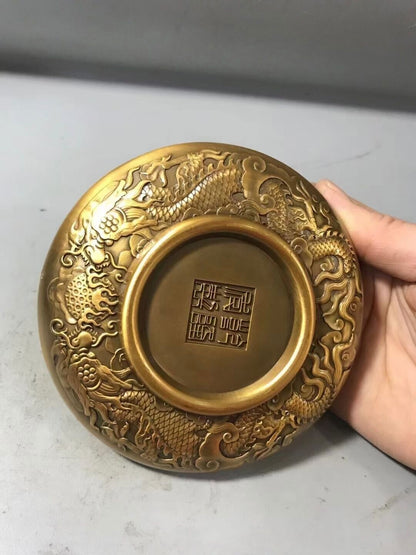 Chinese bronze kirin statue collectable tea pet plate home decor Art gift
