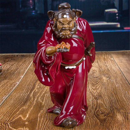 12" Pottery Zhong Kui Statue Chinese Porcelain Devil Catcher Feng Shui