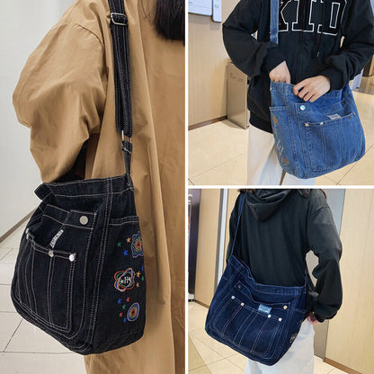 Women's Denim Tote Bag Adjustable Shoulder Crossbody Handbag Purse Gift