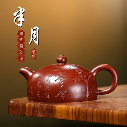 Yixing Zisha Teapot Handmade Zi Zhu Ni Hanmei Half Moon Gongfu Tea Pot 220ml