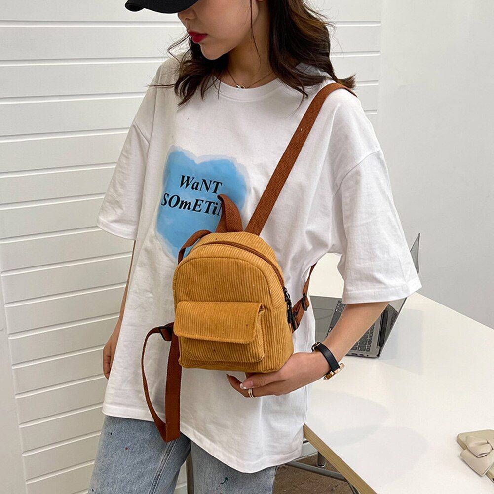 Fashion Women Backpack Corduroy Small Student Bookbag Traveling 19*19*9CM Square