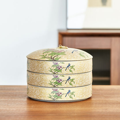 Tea Cainster With Lid Enamel Stoneware Jar For Pu'er Tea Cake Puer Cake Tea Box