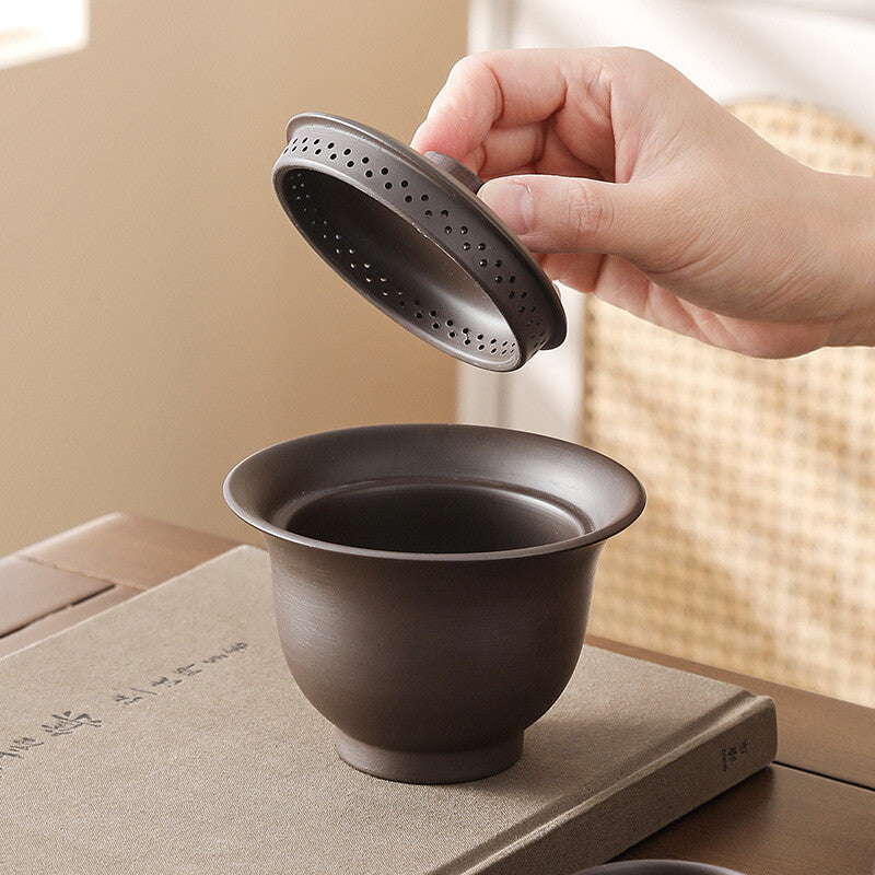 Chinese Zisha Purple Clay Tea Set Gaiwan With Infuser Lid Matching Tea Cup China