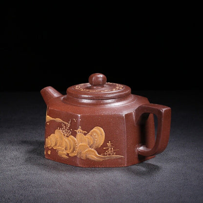 Chinese Yixing Zisha Clay Handmade Exquisite Teapot （六方 底款：荆溪华凤翔制）