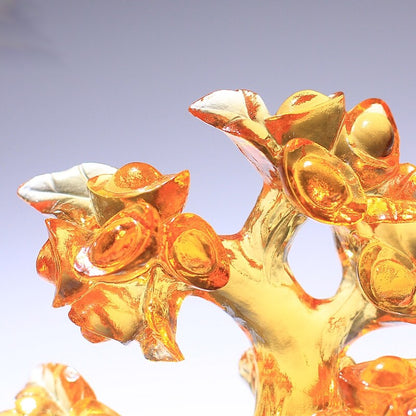 Chinese Liu Li Crystal Ingot Tree Statue Feng Shui Wealth Money Gift Decor